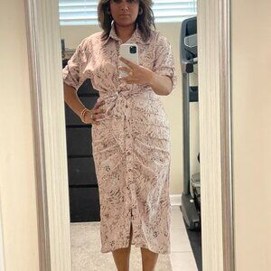 Pink Snake Patterned Button-Up Dress